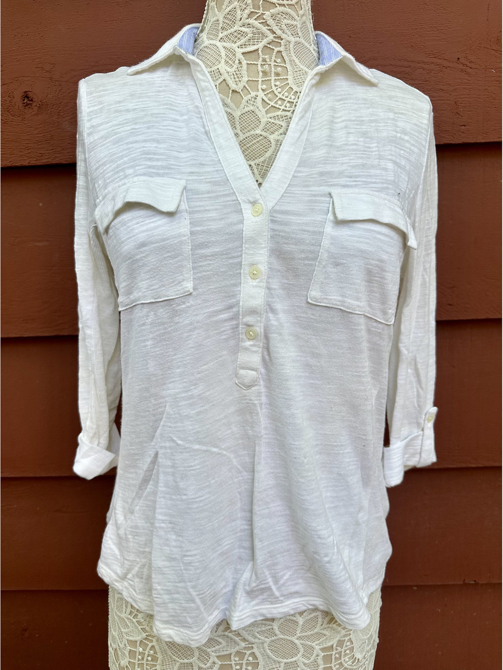 Jones New York White Slub Knit Blouse Coastal Grandmacore 90s